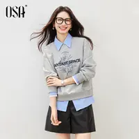 OSA/欧莎 美式复古刺绣印花卫衣女秋圆领宽松长袖上衣S125C32003