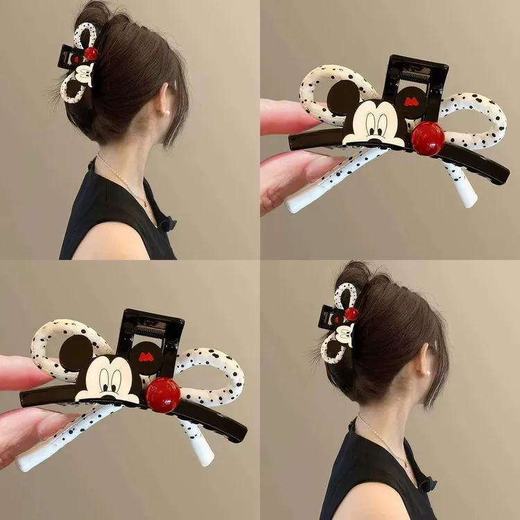 可爱米奇！卡通波点蝴蝶结抓夹鲨鱼夹高级感AB面发夹后脑百搭发饰