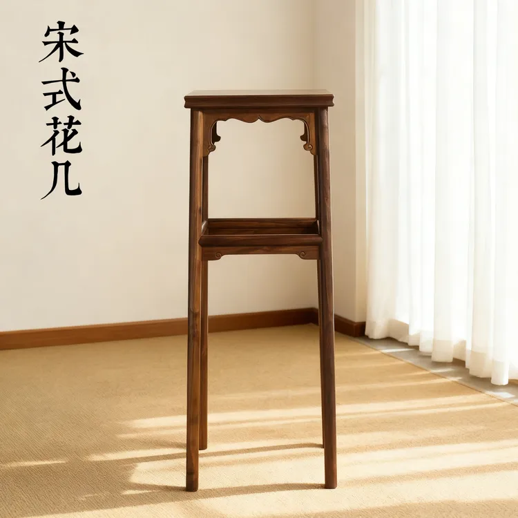 穿抬井新中式花架子落地式花盆架实木阳台柜子多层高花架置物架