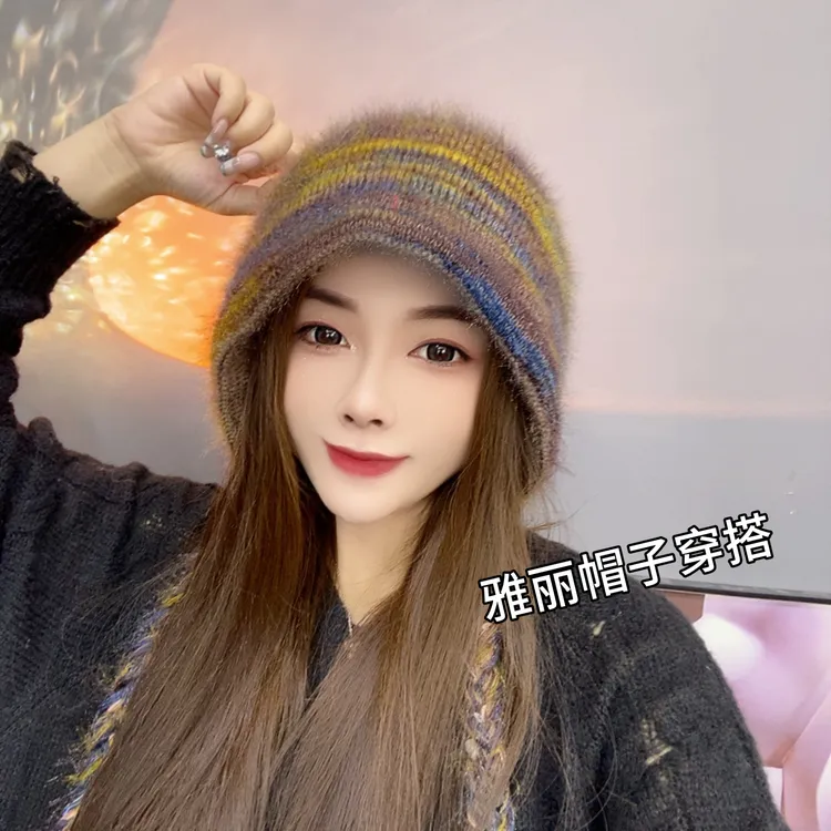 扎染色民族风双层加厚时尚百搭流苏帽（显脸小）