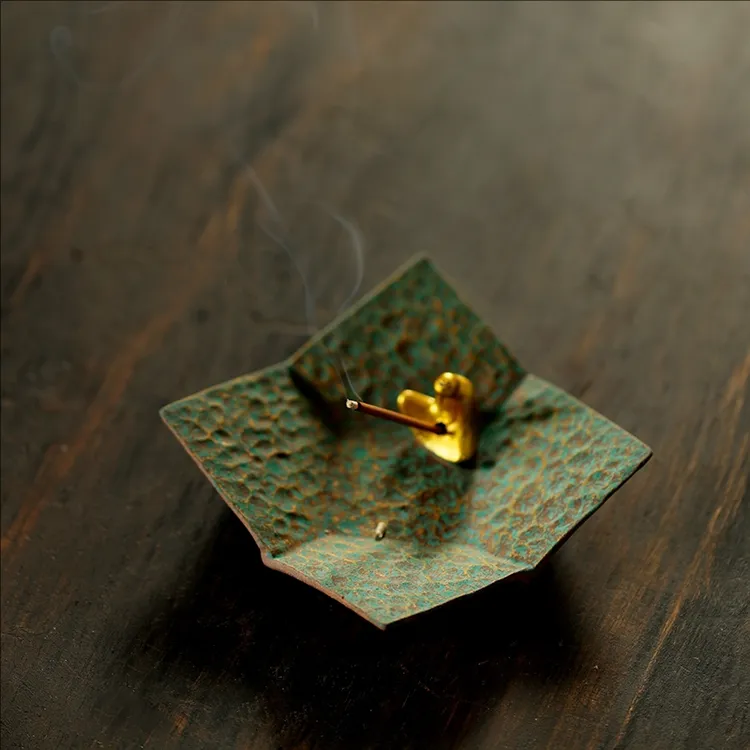 muyan/慕砚手作粗陶香插薰香炉禅意无相线香盘日式复古香皿立摆件