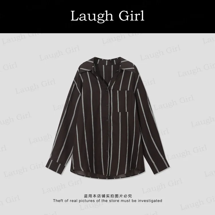 楚楚君 Laugh girl【撞色条纹】纯欲慵懒风百搭竖条纹衬衫CL53508J