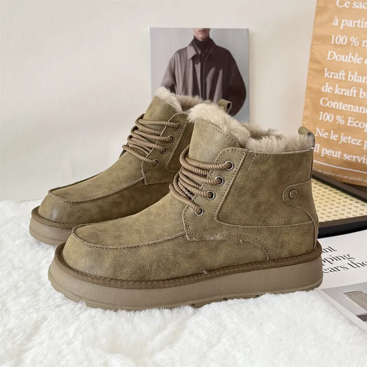 VMT2588羊皮毛一体男士牛皮雪地靴户外防水好皮面加厚雪地靴男款