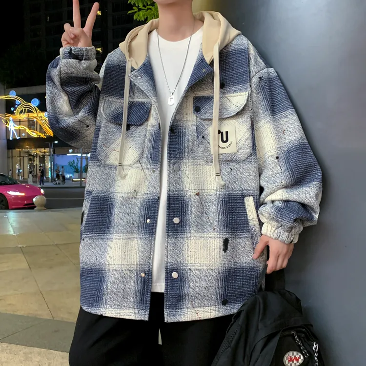 港风潮流连帽夹克春秋季休闲加肥加大码男装宽松百搭潮牌帅气外套