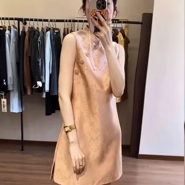 2025大码女装胖mm显瘦国风新中式无袖旗袍连衣裙宽松短裙高级感