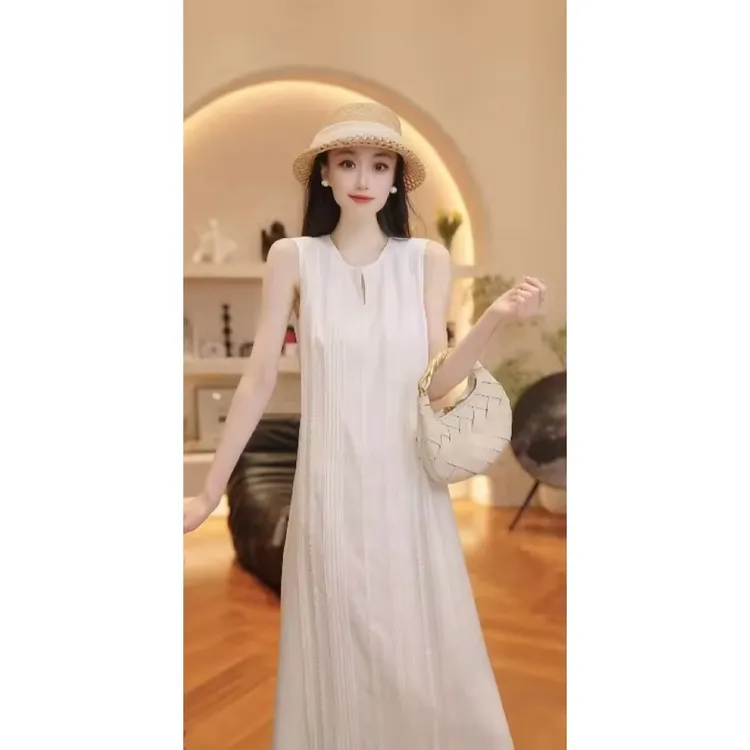 THE MENG【白椰】凉感醋酸天丝通勤风无袖极简连衣裙#M252G0796