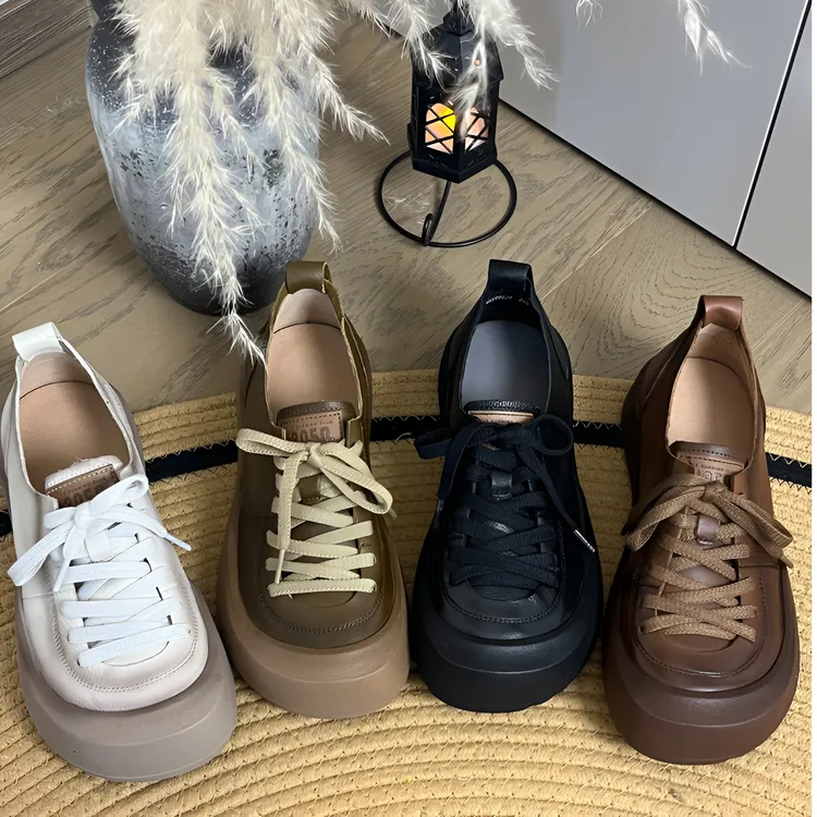 99626--真皮女鞋平底休闲新款软底单鞋百搭牛皮复古厚底轻便女鞋