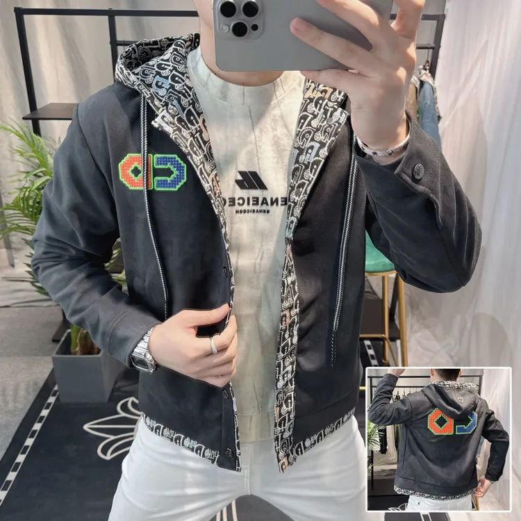 欧洲站2025秋季连帽外套男个性扎染时尚休闲设计感男装夹克潮
