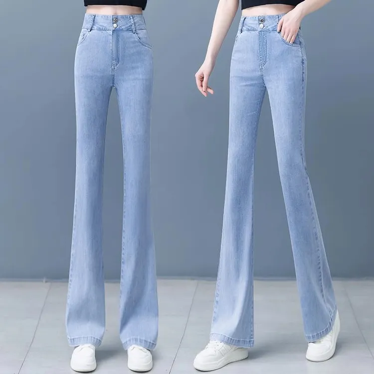 舒适牛仔裤女薄款微喇裤子夏季2025年新款高腰显瘦垂感冰丝喇叭裤
