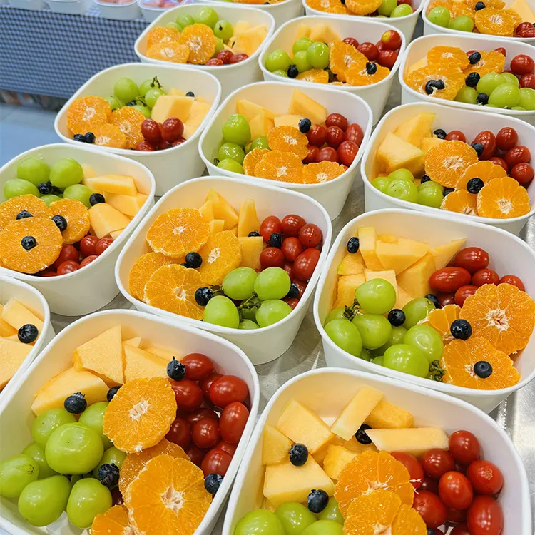 白色果切打包加厚带盖一次性牛皮纸白色盒子一次性打包盒