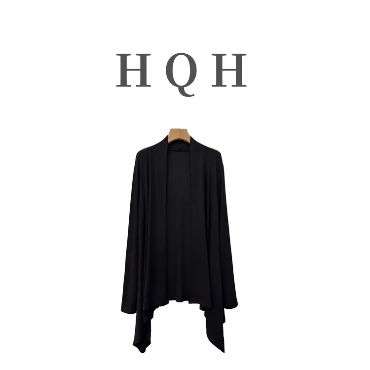 『1407#』秋季不规则黑色慵懒宽松通勤中长款百搭长袖开衫外套