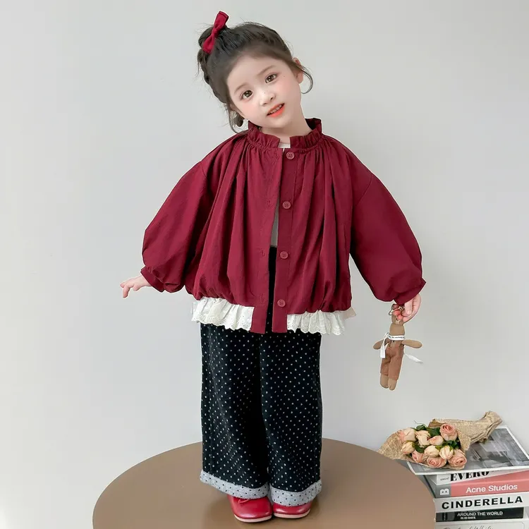 女童秋装外套2025新款网红炸街女宝宝立领衣服女小童秋季花边上衣