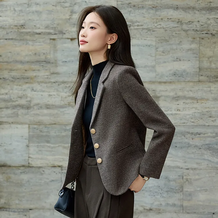 长袖小西装领外套女2025新款职业气质高端秋冬季时尚休闲工作服潮