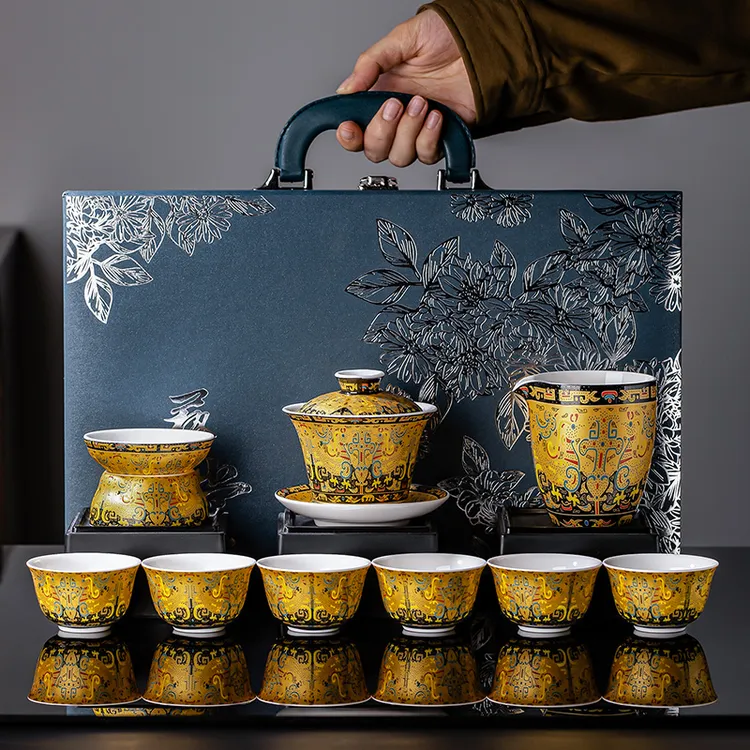中国风羊脂玉白瓷唐卡功夫茶具套装茶室客厅待客送领导长辈茶器