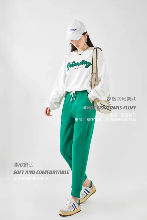 女士秋冬防风印花哈伦裤保暖束脚亲肤舒适锁温休闲裤健身运动裤