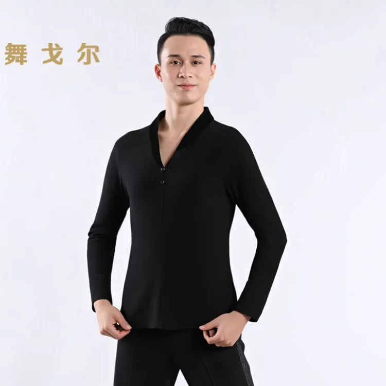 男士拉丁舞服上衣摩登舞广场舞时尚男式舞衣华尔兹成人练功服长袖