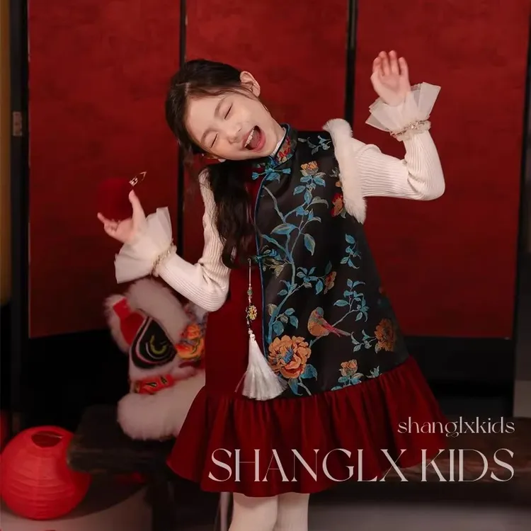 女童中国风冬裙儿童旗袍连衣裙秋冬季加绒2025女孩新年衣服拜年服
