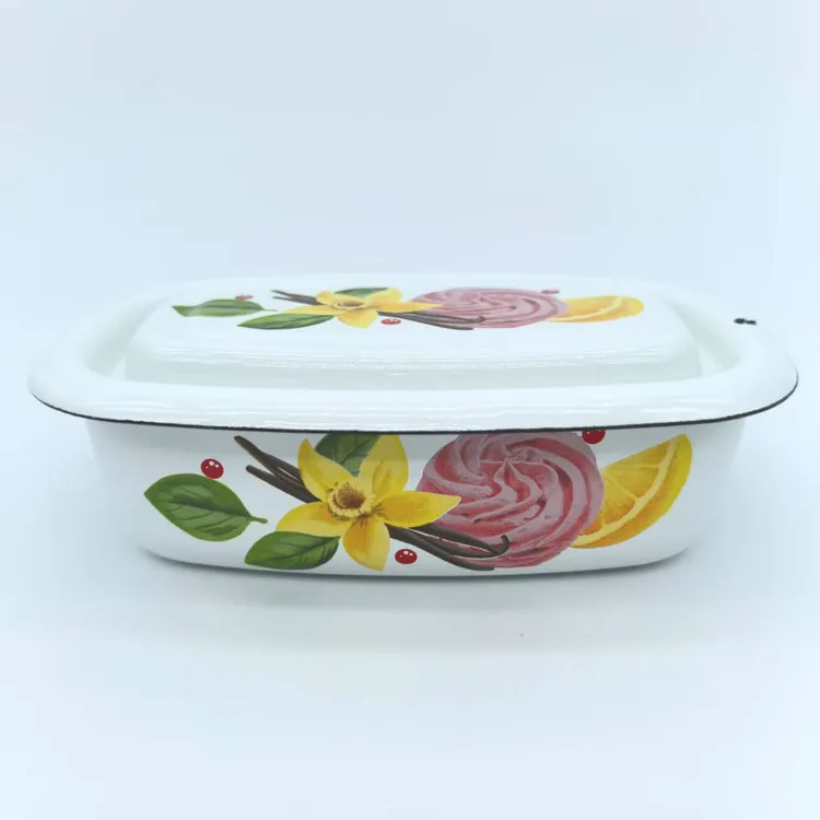 俄罗斯原装进口怀旧复古 0.6升搪瓷调料盒 烤盘 储物盒 带盖