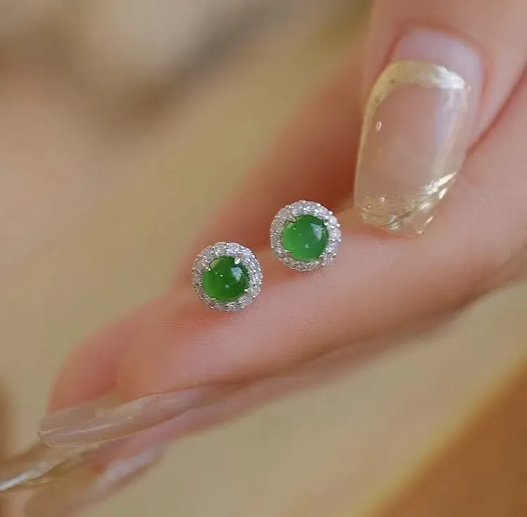 新款中式玉髓玛瑙耳钉绿色耳环女款耳饰耳坠精美镶嵌时尚女士耳饰