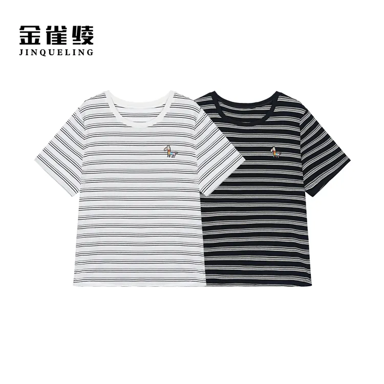 金雀绫【小马快跑】设计感条纹百搭刺绣时尚加宽加大小衫SZA2SL537