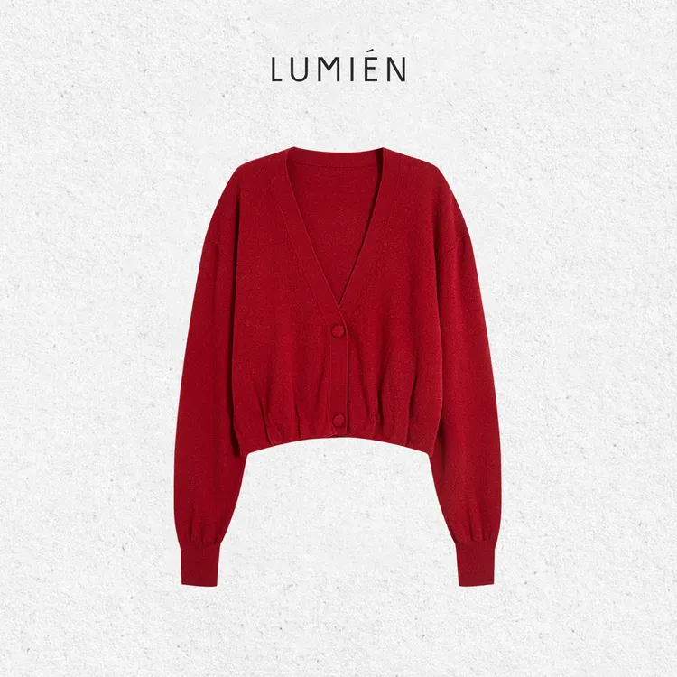 【LUMIEN 新品】“‌红绒雅韵”羊绒混纺V领优雅时尚针织开衫LX5ESS74