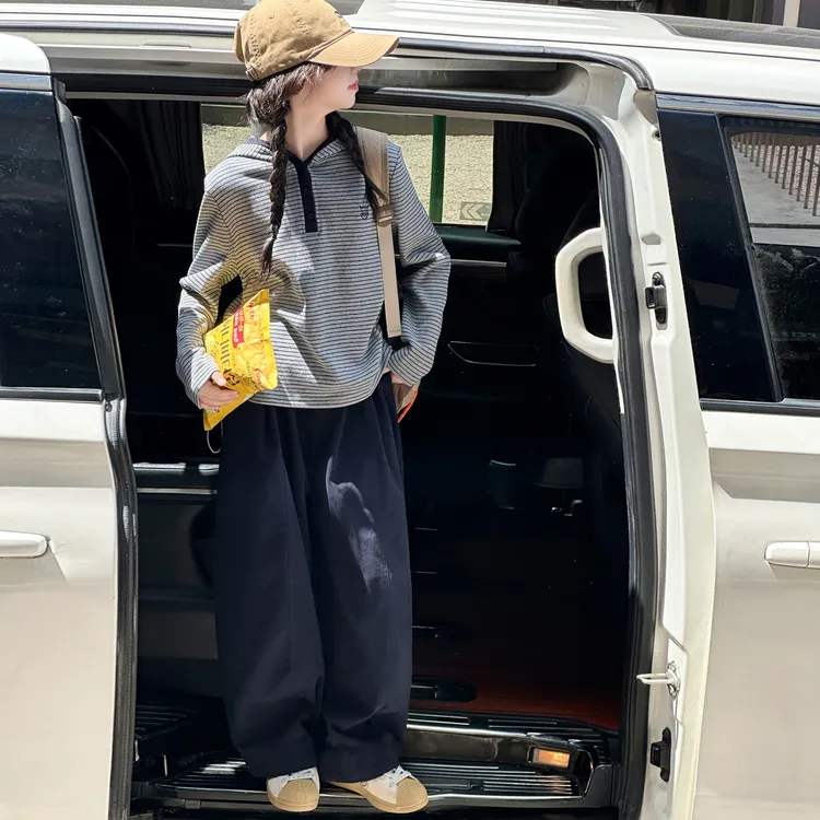 女童超好看卫衣早秋2025新款大童韩系连帽上衣儿童秋季条纹打底衫