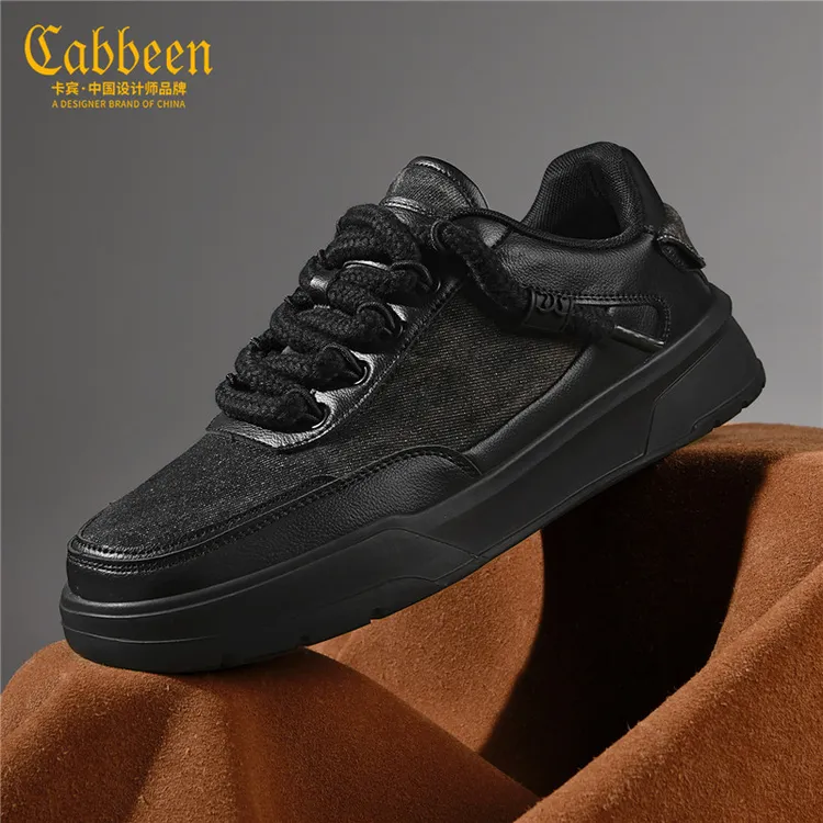卡宾男鞋2025秋冬季新款纯黑色休闲鞋复古百搭耐磨一脚蹬潮流板鞋