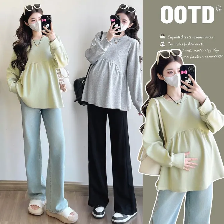 2025春秋新款休闲百搭宽松减龄显瘦遮肚卫衣孕妇长袖洋气娃娃衫