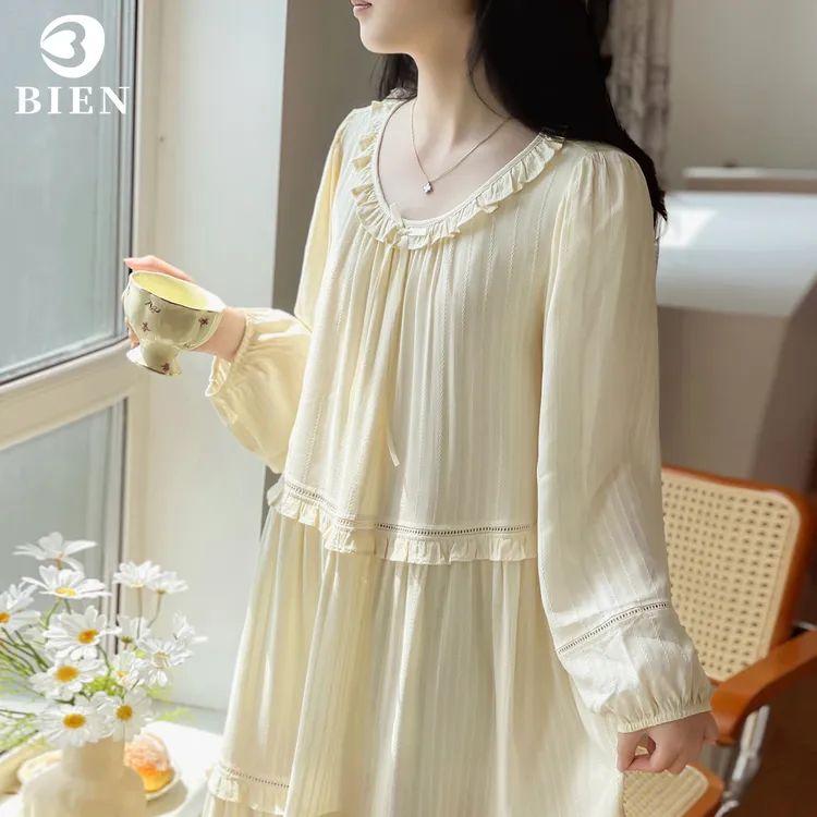 BIEN法式宫廷风睡裙女春秋季新款长裙家居服可外穿甜美公主风睡衣