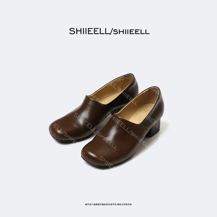 SHIIEELL大圆头真皮方头经典百搭浅口休闲鞋Z1036