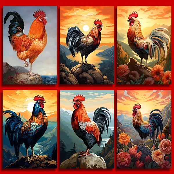 雄赳赳大公鸡海报贴画画复古客厅大门装饰画家用用墙贴画挂图画