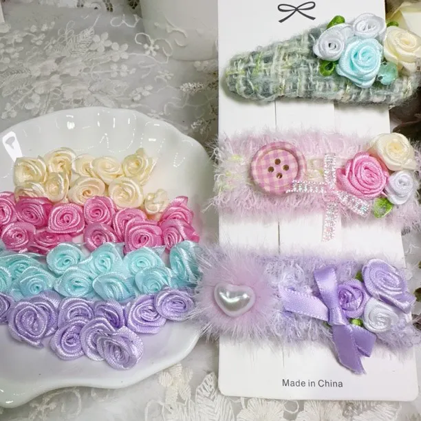 【溪恒】布艺缎带玫瑰手戳玫瑰diy配件ins风配件