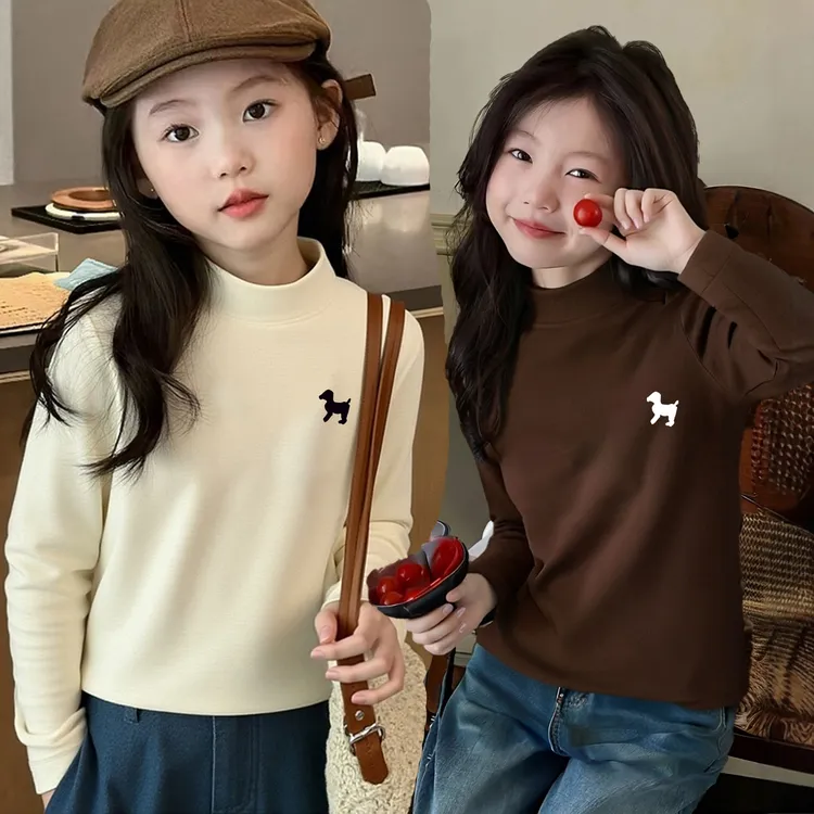 半高领双面德绒内搭打底衫女童秋冬加绒加厚长袖T恤儿童保暖上衣