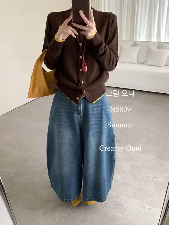奶油（5809#）撞色假两件开衫羊~绒外套