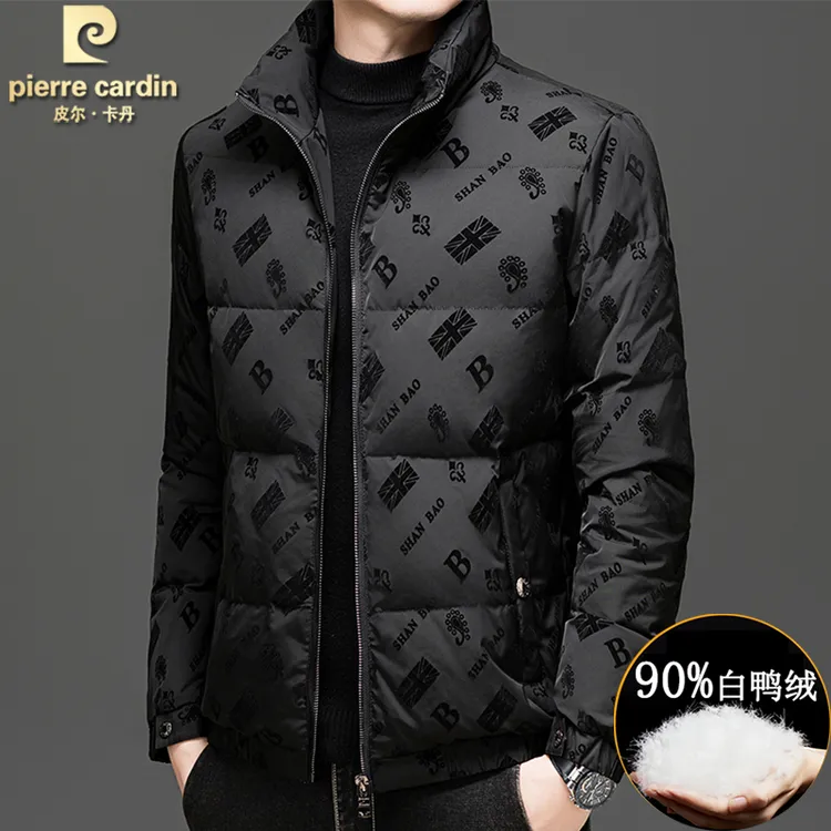 皮尔卡丹植绒羽绒服男士新款立领冬季保暖外套时尚百搭休闲花哨潮