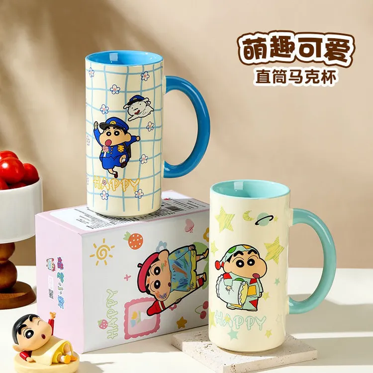 萌趣直筒马克杯卡通陶瓷杯咖啡杯高颜值蜡笔小新可爱早餐牛奶杯子