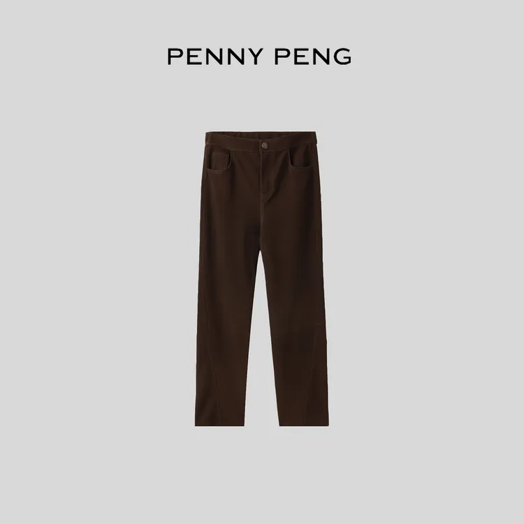 PENNYPENG 时尚图鉴 黑标系列秋冬时尚绒面修身立裁显瘦弹力皮裤