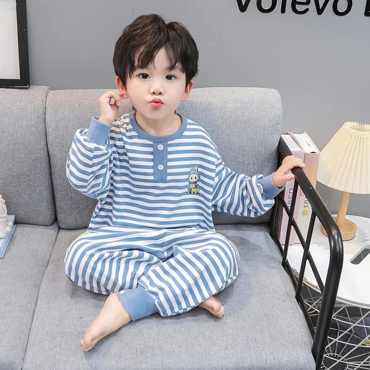 男童睡衣连体秋季新款拉布布纯棉男孩爬服宝宝家居服儿童连身睡袋