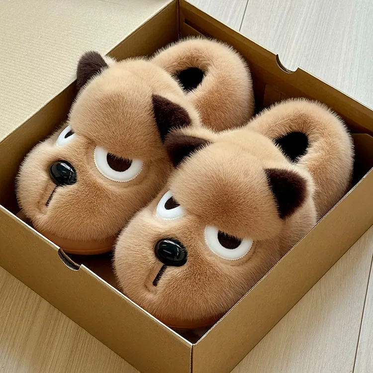 生气小狗棉拖鞋女款冬季2025新款家居加厚底毛绒包跟保暖棉鞋情侣