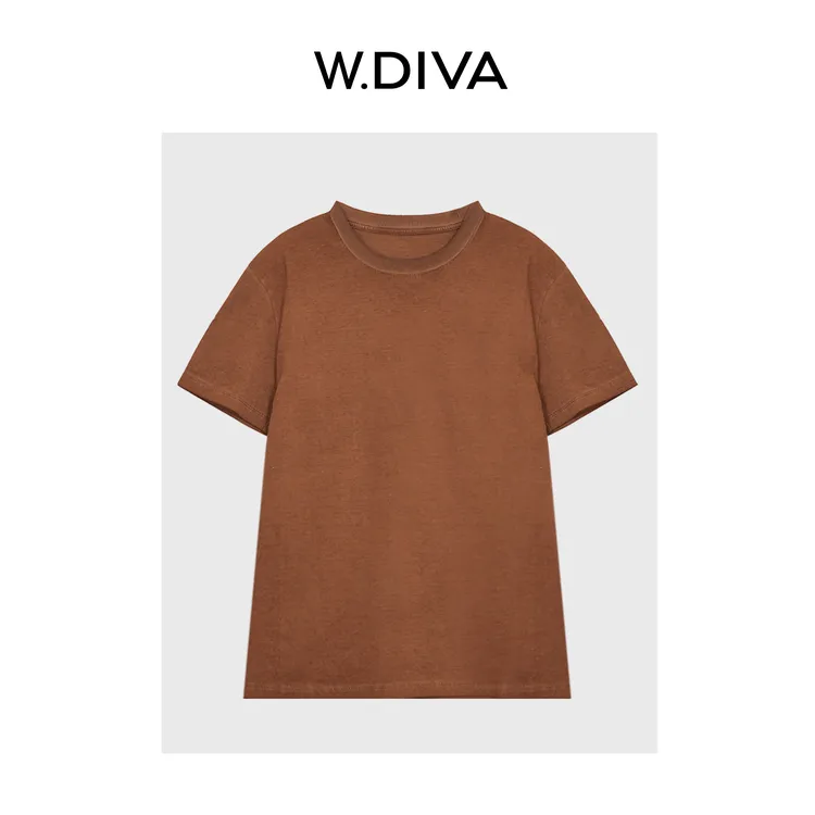 W.Diva【归雨】100高密棉夏季出行品质怀旧色彩领短袖T恤51T282023