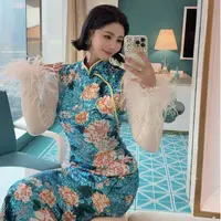 S300【蓝色妖姬】蓝色满身花朵中式砍袖马甲半裙套装TZ14447