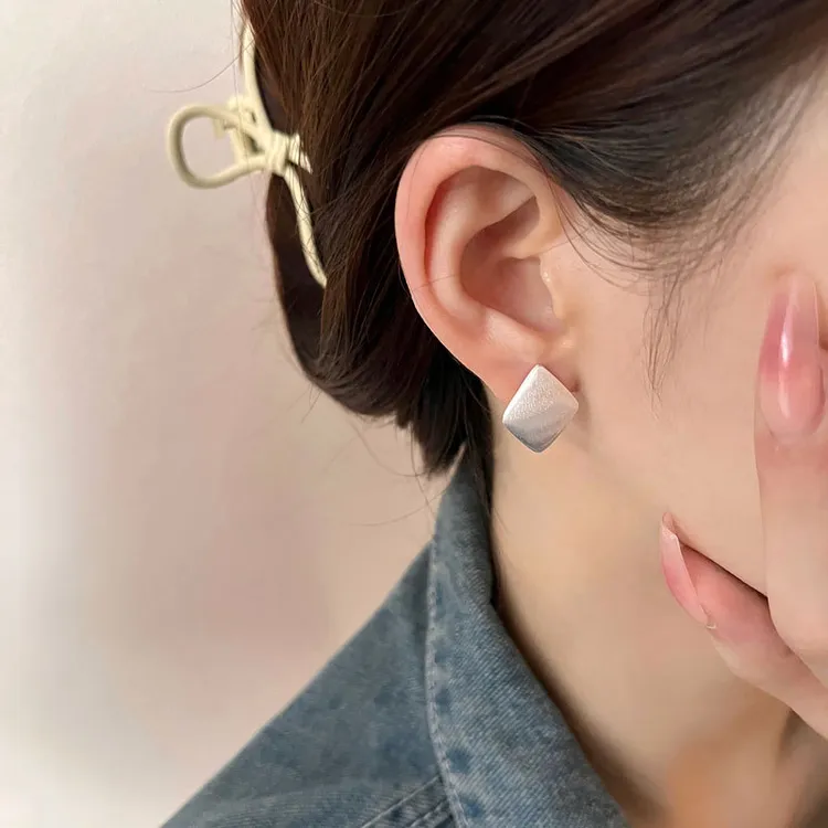 足银耳饰 999足银耳饰方块气质菱形ins风设计感纯银耳环