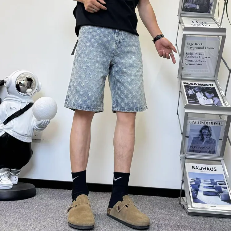 提花休闲男士牛仔短裤裤子夏季复古男生短裤简约时尚百搭透气舒适