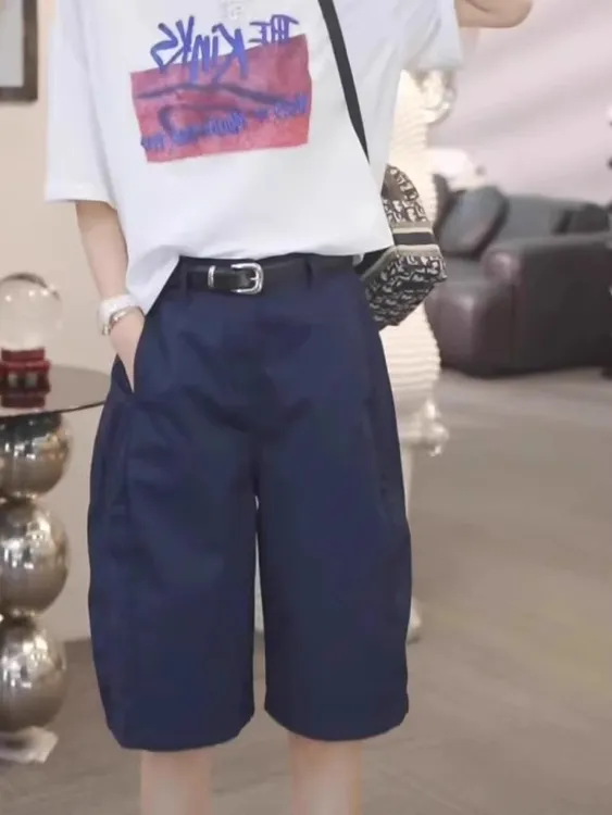 随便搭都好看~夏季薄款时尚高腰休闲裤女新款百搭五分工装阔腿裤