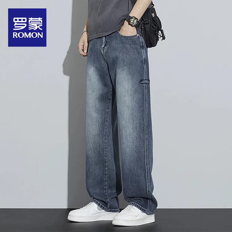 罗蒙2025垂感牛仔裤男士复古潮牌百搭宽松直筒阔腿裤子男春秋新款