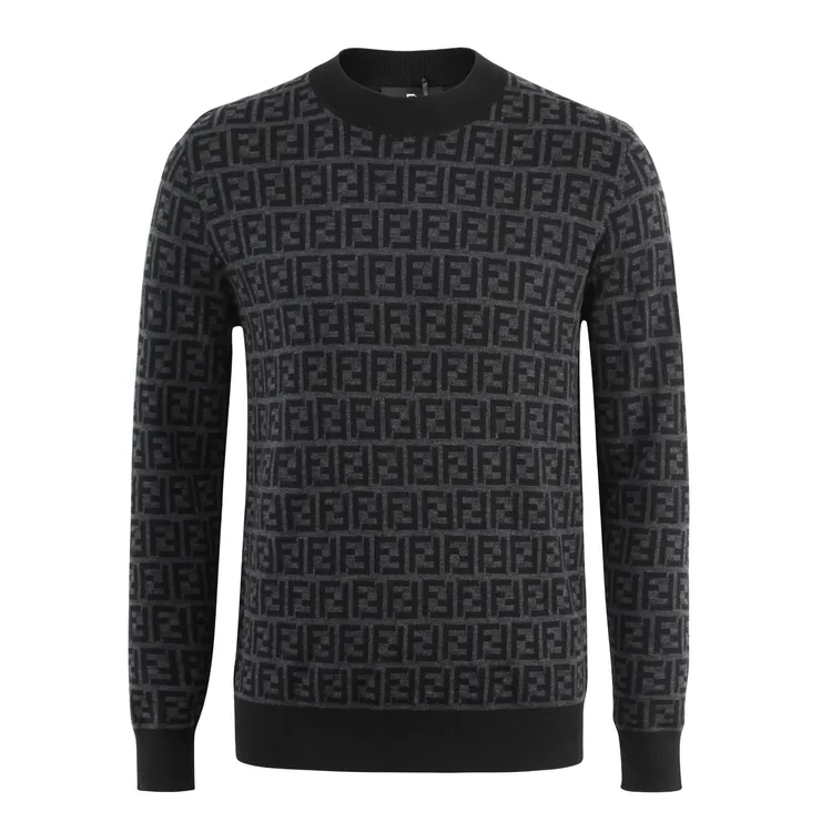FENDPET25秋冬男士经典双F老花满印提花圆领长袖羊毛针织衫毛衣