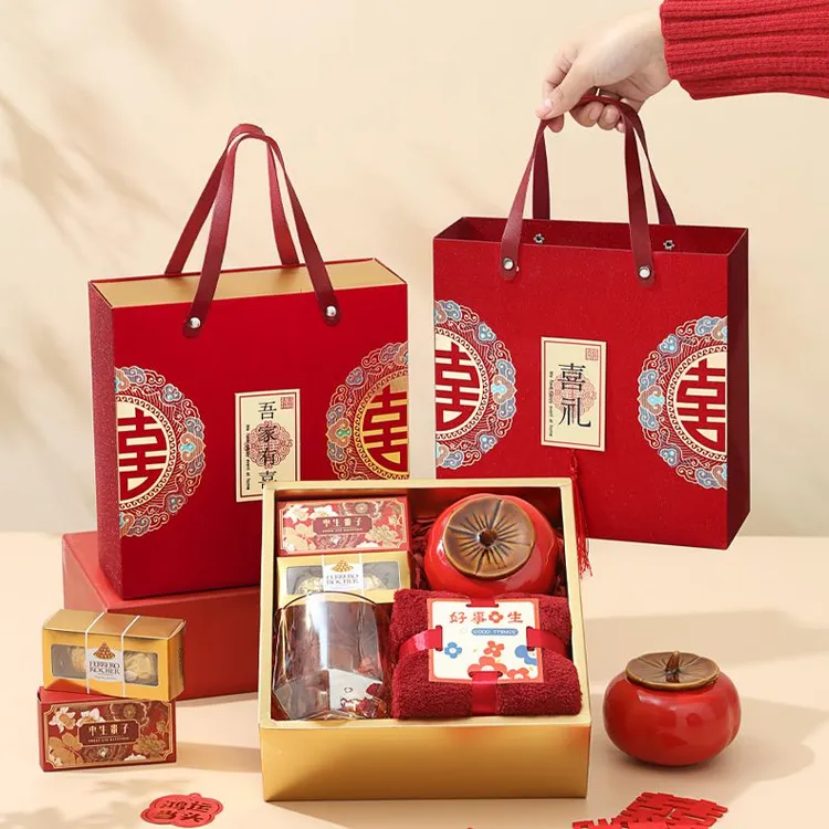 抽屉式喜糖盒结婚专用伴手礼盒高级感手提盒中式礼品盒糖果盒空盒