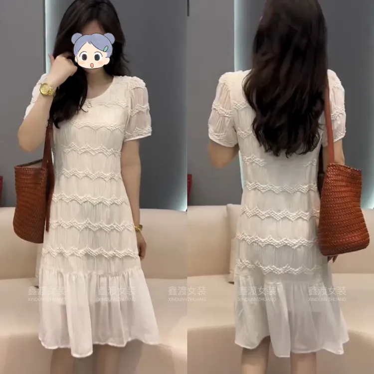 2025春夏新款时尚显瘦气质女士网红洋气连衣裙百搭款D5165