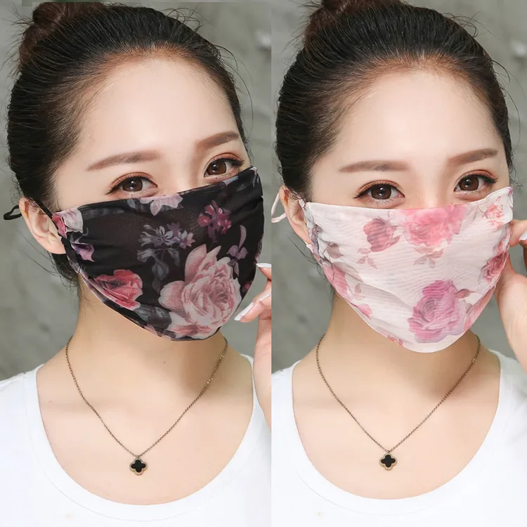 夏季冰丝口罩女薄透气加大防晒防紫外线全脸易呼吸可水洗印花淑女