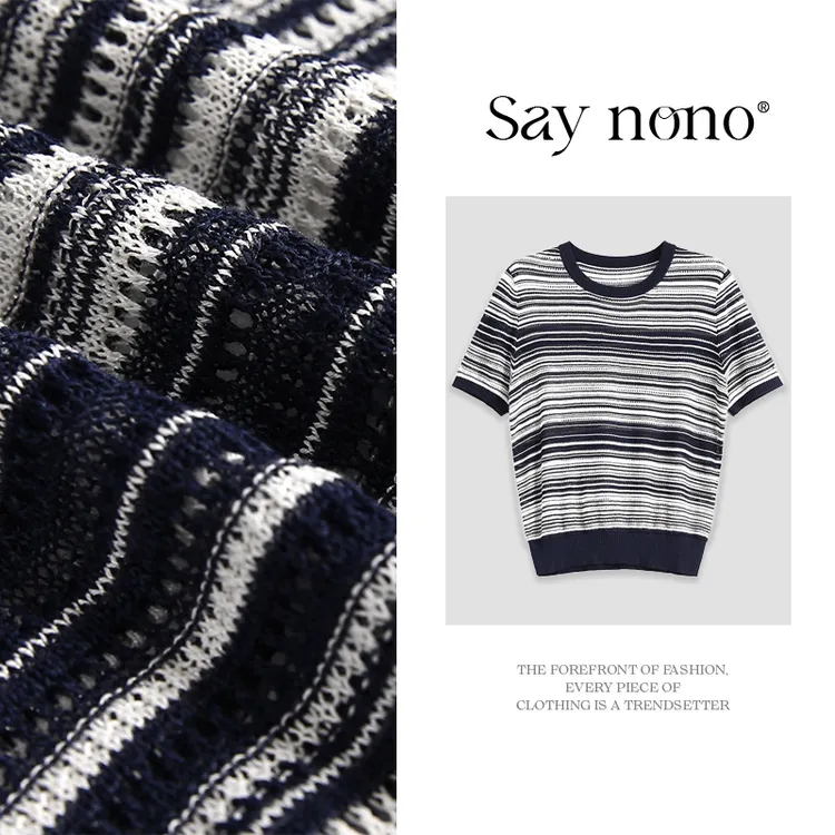 Saynono【懒猫nono】条纹针织套头衫休闲/SZ5273
